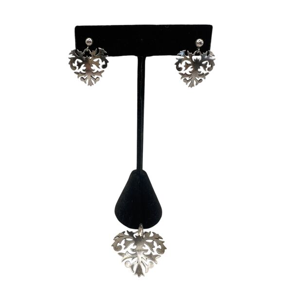 Vintage Cut Out Heart Pendant & Earrings Set Ster. Silver 925 Signed J. Rogers - Picture 4 of 13